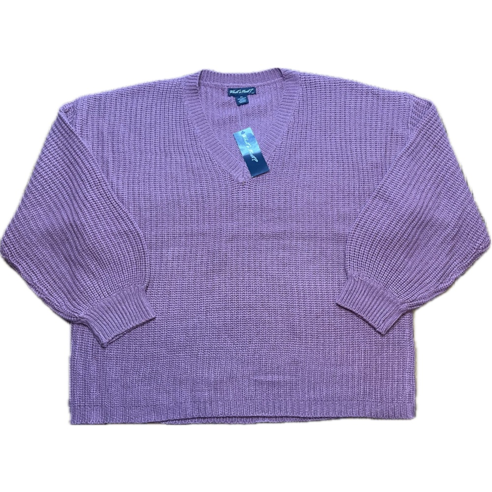 What’s Next? Woman - Women’s Ribbed V Neck Sweater knit Mauve Plus Size 2X - NWT